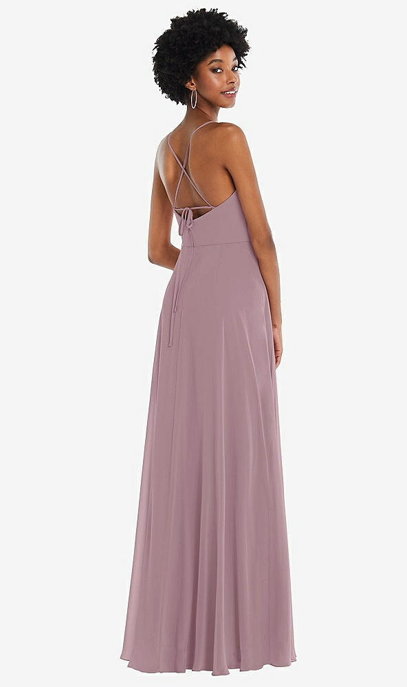 Back View - Dusty Rose Scoop Neck Convertible Tie-Strap Maxi Dress with Front Slit