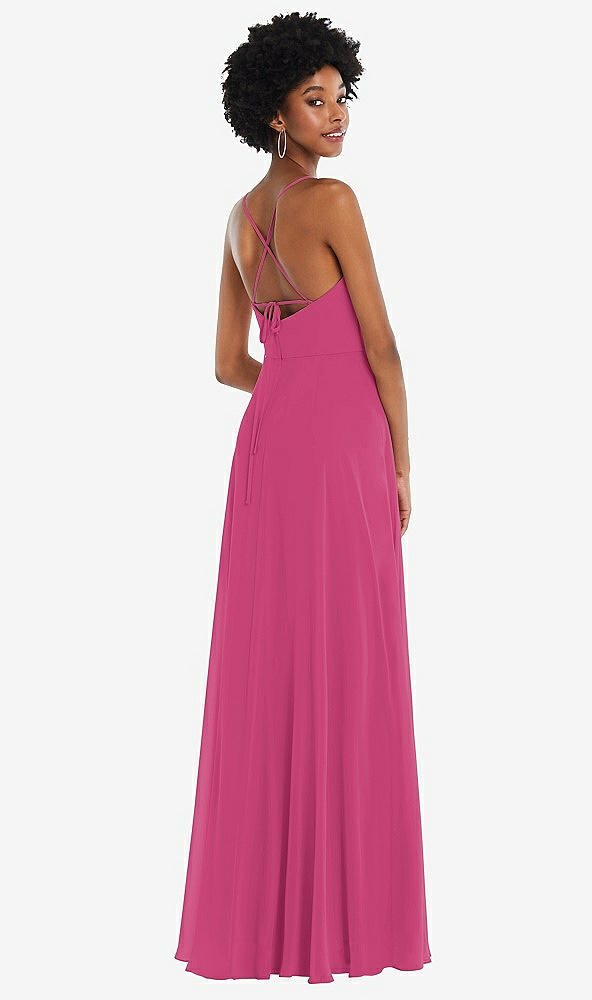 Back View - Tea Rose Scoop Neck Convertible Tie-Strap Maxi Dress with Front Slit