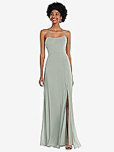 Alt View 1 Thumbnail - Willow Green Scoop Neck Convertible Tie-Strap Maxi Dress with Front Slit