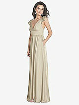 Side View Thumbnail - Champagne Deep V-Neck Ruffle Cap Sleeve Maxi Dress with Convertible Straps