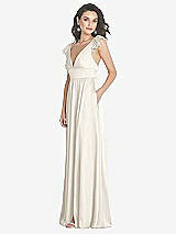 Side View Thumbnail - Ivory Deep V-Neck Ruffle Cap Sleeve Maxi Dress with Convertible Straps