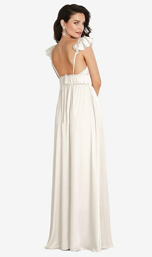 Back View - Ivory Deep V-Neck Ruffle Cap Sleeve Maxi Dress with Convertible Straps