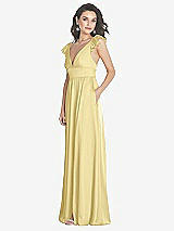 Side View Thumbnail - Pale Yellow Deep V-Neck Ruffle Cap Sleeve Maxi Dress with Convertible Straps