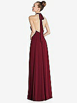 Rear View Thumbnail - Burgundy Halter Backless Maxi Dress with Crystal Button Ruffle Placket