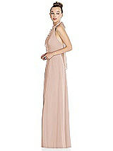 Side View Thumbnail - Cameo Halter Backless Maxi Dress with Crystal Button Ruffle Placket