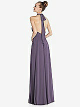 Rear View Thumbnail - Lavender Halter Backless Maxi Dress with Crystal Button Ruffle Placket