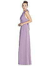 Side View Thumbnail - Pale Purple Halter Backless Maxi Dress with Crystal Button Ruffle Placket