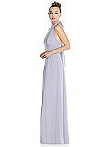 Side View Thumbnail - Silver Dove Halter Backless Maxi Dress with Crystal Button Ruffle Placket