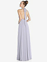 Rear View Thumbnail - Silver Dove Halter Backless Maxi Dress with Crystal Button Ruffle Placket