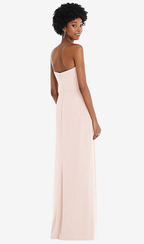 Back View - Blush Strapless Sweetheart Maxi Dress with Pleated Front Slit 