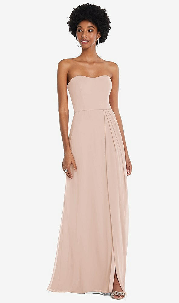 Front View - Cameo Strapless Sweetheart Maxi Dress with Pleated Front Slit 
