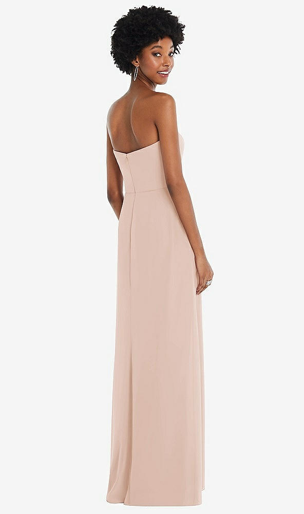 Back View - Cameo Strapless Sweetheart Maxi Dress with Pleated Front Slit 