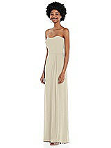 Side View Thumbnail - Champagne Strapless Sweetheart Maxi Dress with Pleated Front Slit 