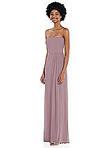 Side View Thumbnail - Dusty Rose Strapless Sweetheart Maxi Dress with Pleated Front Slit 