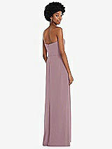 Rear View Thumbnail - Dusty Rose Strapless Sweetheart Maxi Dress with Pleated Front Slit 