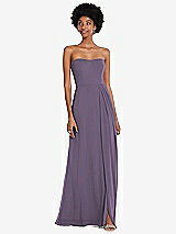 Front View Thumbnail - Lavender Strapless Sweetheart Maxi Dress with Pleated Front Slit 