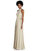 Side View Thumbnail - Champagne Stand Collar Cutout Tie Back Maxi Dress with Front Slit