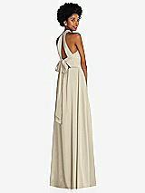 Rear View Thumbnail - Champagne Stand Collar Cutout Tie Back Maxi Dress with Front Slit