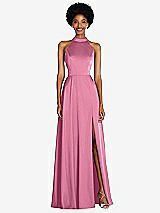Front View Thumbnail - Orchid Pink Stand Collar Cutout Tie Back Maxi Dress with Front Slit