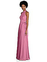 Side View Thumbnail - Orchid Pink Stand Collar Cutout Tie Back Maxi Dress with Front Slit