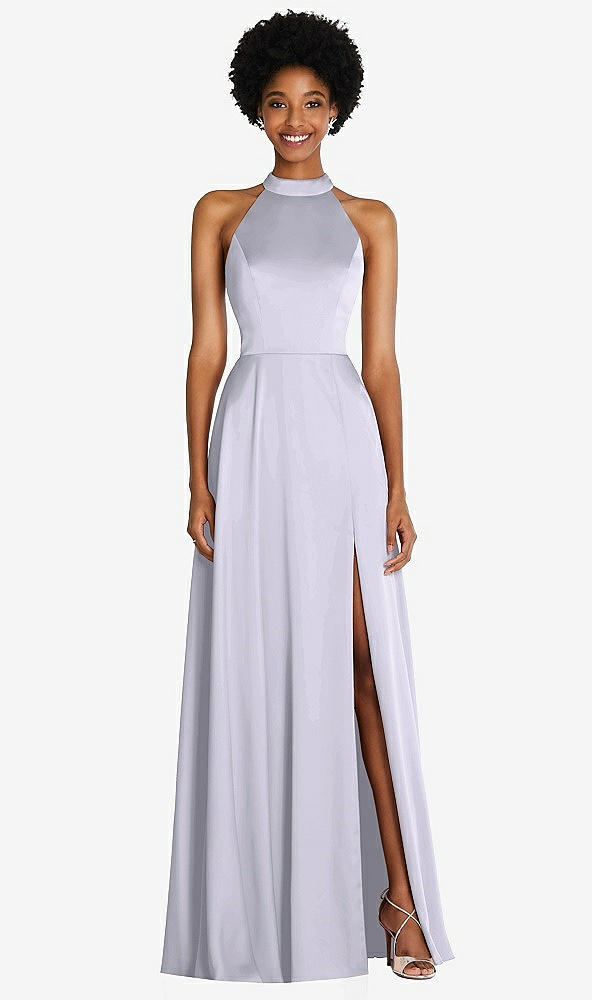 Front View - Silver Dove Stand Collar Cutout Tie Back Maxi Dress with Front Slit