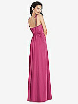Rear View Thumbnail - Tea Rose Skinny Tie-Shoulder Satin Maxi Dress with Front Slit