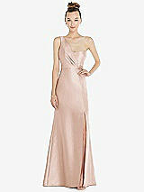 Front View Thumbnail - Cameo Draped One-Shoulder Satin Trumpet Gown with Front Slit