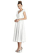 Side View Thumbnail - White Cap Sleeve Faux Wrap Satin Midi Dress with Pockets