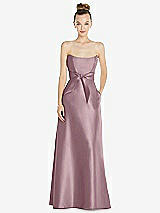 Front View Thumbnail - Dusty Rose Basque-Neck Strapless Satin Gown with Mini Sash