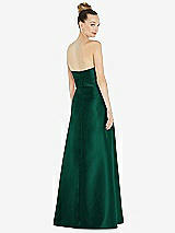 Rear View Thumbnail - Hunter Green Basque-Neck Strapless Satin Gown with Mini Sash