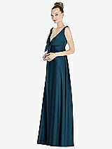 Side View Thumbnail - Atlantic Blue Convertible Strap Empire Waist Satin Maxi Dress