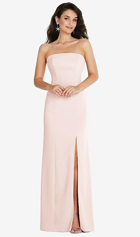 Front View - Blush Strapless Scoop Back Maxi Dress with Front Slit