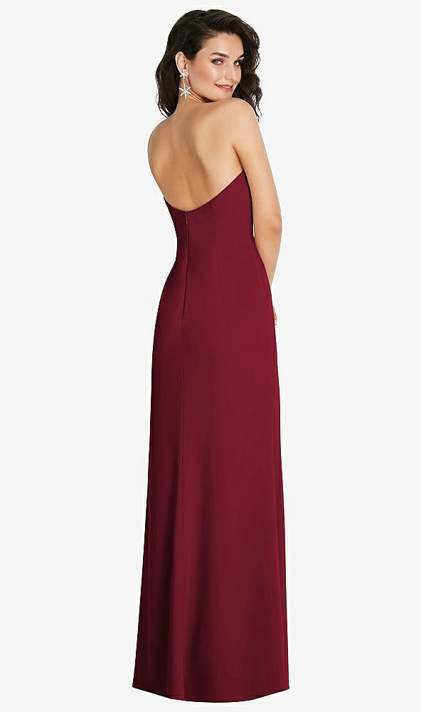 Back View - Burgundy Strapless Scoop Back Maxi Dress with Front Slit