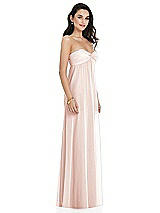 Side View Thumbnail - Blush Twist Shirred Strapless Empire Waist Gown with Optional Straps