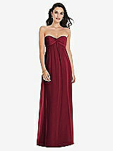 Front View Thumbnail - Burgundy Twist Shirred Strapless Empire Waist Gown with Optional Straps