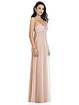Side View Thumbnail - Cameo Twist Shirred Strapless Empire Waist Gown with Optional Straps