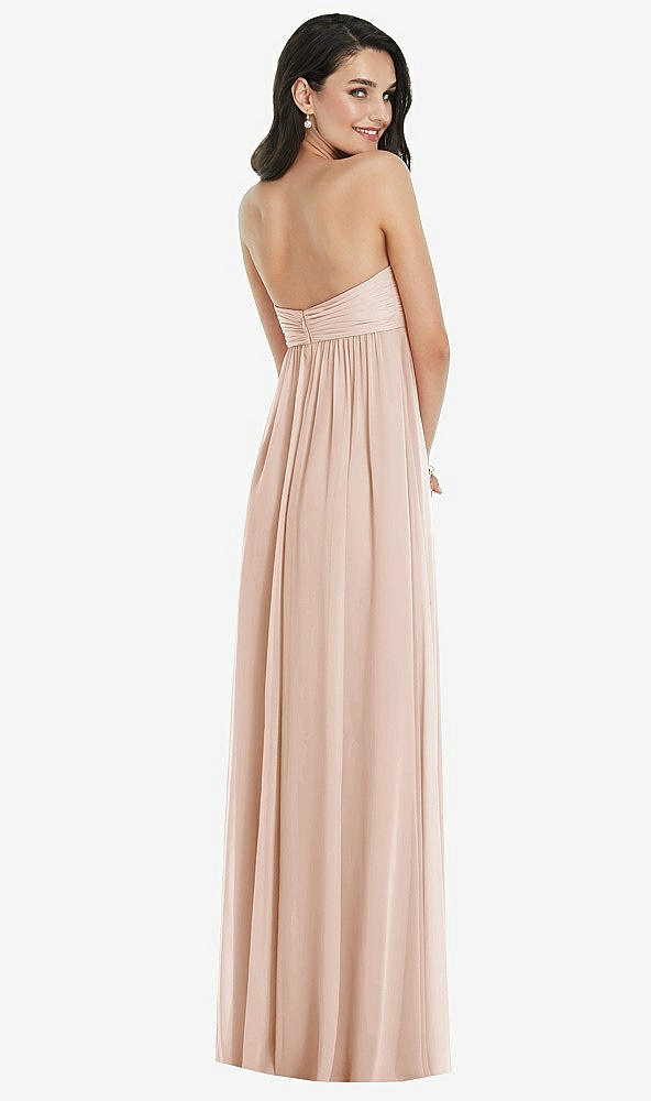 Back View - Cameo Twist Shirred Strapless Empire Waist Gown with Optional Straps