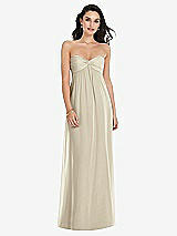 Front View Thumbnail - Champagne Twist Shirred Strapless Empire Waist Gown with Optional Straps