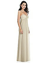 Side View Thumbnail - Champagne Twist Shirred Strapless Empire Waist Gown with Optional Straps