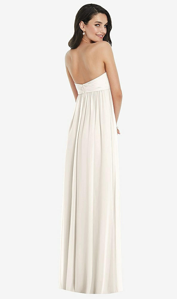 Back View - Ivory Twist Shirred Strapless Empire Waist Gown with Optional Straps