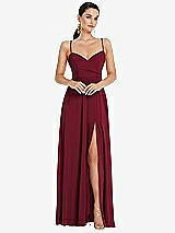 Front View Thumbnail - Burgundy Adjustable Strap Wrap Bodice Maxi Dress with Front Slit 