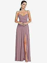 Front View Thumbnail - Dusty Rose Adjustable Strap Wrap Bodice Maxi Dress with Front Slit 