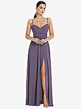 Front View Thumbnail - Lavender Adjustable Strap Wrap Bodice Maxi Dress with Front Slit 