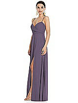 Side View Thumbnail - Lavender Adjustable Strap Wrap Bodice Maxi Dress with Front Slit 