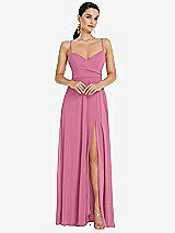 Front View Thumbnail - Orchid Pink Adjustable Strap Wrap Bodice Maxi Dress with Front Slit 
