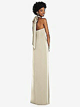 Alt View 1 Thumbnail - Champagne Draped Satin Grecian Column Gown with Convertible Straps