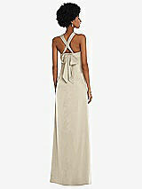 Alt View 2 Thumbnail - Champagne Draped Satin Grecian Column Gown with Convertible Straps