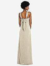 Alt View 3 Thumbnail - Champagne Draped Satin Grecian Column Gown with Convertible Straps