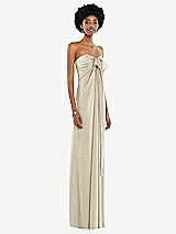 Alt View 5 Thumbnail - Champagne Draped Satin Grecian Column Gown with Convertible Straps