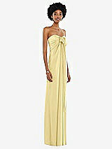 Alt View 5 Thumbnail - Pale Yellow Draped Satin Grecian Column Gown with Convertible Straps
